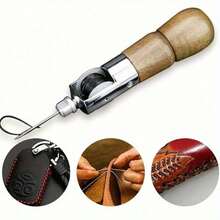Mixed Color Handheld DIY Leather Sewing Machine With Wax Thread & Canvas Cone, Ideal For Sewing Enthusiasts & Craft Lovers - Wood - View 3