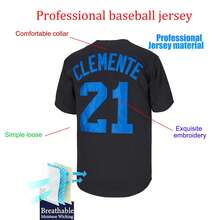 MEAN MACHINE Áo bóng chày nam Roberto Clemente Santurce Crabs #21 màu đen, thêu chữ, thích hợp cho tập luyện và thi đấu, quà tặng ngày thi đấu. - màu đen - Xem 3