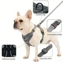 Bộ 1 dây đeo và dây dắt chó có thể điều chỉnh, áo vest chống kéo ngực cho thú cưng, phù hợp cho chó và mèo nhỏ, dây đeo ngực bằng lưới mềm thoáng khí có phản quang. - Màu xám đen - Xem 5