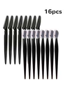 16 piezas/8 piezas/1 pieza Juego de recortador de cejas, herramienta exfoliante para la piel, afeitadora facial, afeitadora de precisión, herramienta de exfoliación suave, fácil moldeado de cejas, recortador de cejas, kit de eliminación del vello facial - Negro - Ver 13