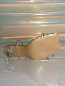 女士棕色水晶装饰细高跟性感系带凉鞋，方头优雅迷人透明鞋跟凉鞋，夏季夜店派对正式高跟罗马凉鞋，适合春夏搭配连衣裙，水晶系带凉鞋，情人节迷人凉鞋 - 棕色 - 查看 8