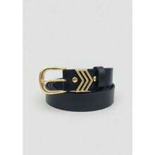 Women's Black Belt With Gold Buckle, Adjustable, Elegant Leather, , 110cm, Casual/Social - 黑色 - 查看 1