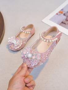 1 Pair Baby Flat Shoes, Girls Princess Shoes With Rhinestones, Spring/Autumn Toddler Shoes - Pink - View 4