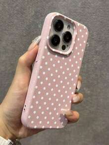 1pc White Polka Dot Pattern, Large Hole Pink Leather Shockproof Phone Case, TPU Material, Suitable As Holiday Gift, Compatible With Apple Xs/Xsmax/Xr/11 12 13 14 15 16pro/Promax/14 15 16plus/17, Unisex - Mẫu 1 (1 cái) - Xem 4