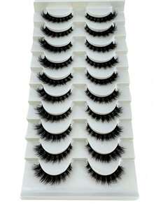 10对猫眼假睫毛/3D仿貂毛自然假睫毛经典俄式浓密睫毛嫁接仿貂毛条状假睫毛/柔软条状假睫毛套装条状假睫毛，睫毛，假睫毛 - 黑色 - 查看 3