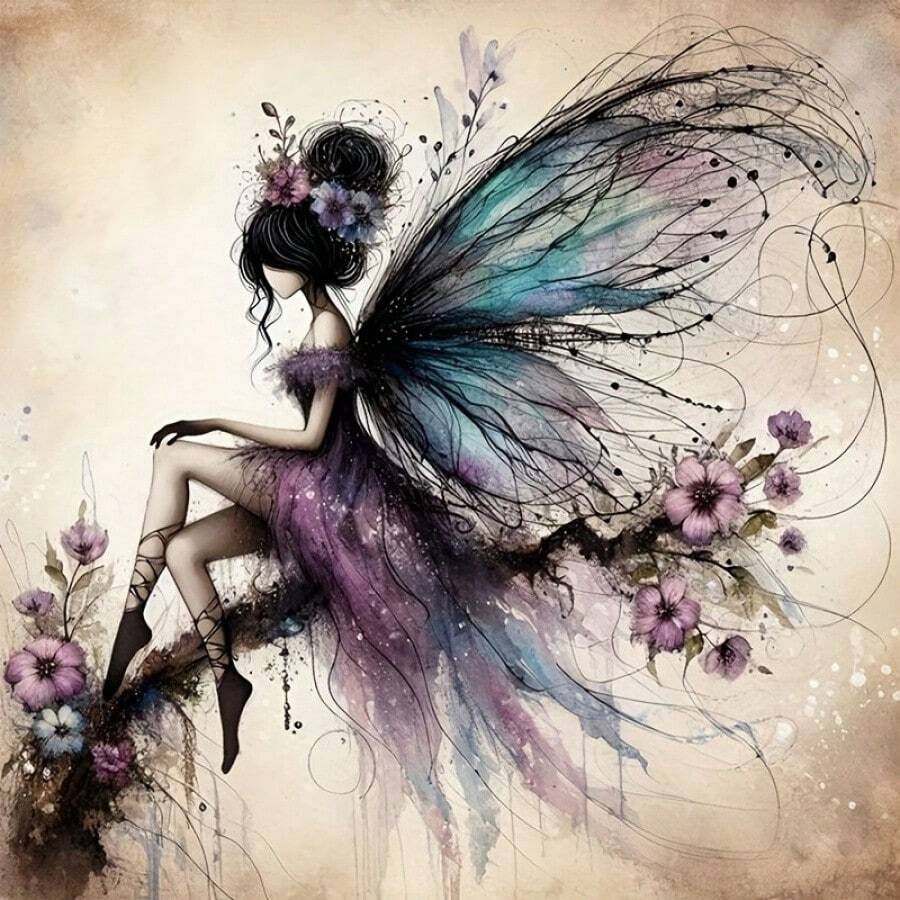 1 Set - Fairy Theme Cross Stitch Painting Kit, DIY Needlework Craft, 11CT Blended Thread Hand Embroidery, Creative Gift, Suitable For Decorating Foyer, Living Room And Bedroom Walls. - round diamond - View 1