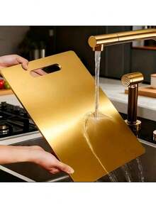 1 chiếc thớt tròn hai mặt bằng thép không gỉ chất lượng cao, thớt thái bằng thép không gỉ - dày dặn, chống nấm mốc, dễ vệ sinh, thích hợp cho nhà bếp, phòng ăn, dùng để thái thịt, trái cây và rau củ, đa chức năng và thiết thực, thiết kế tối giản. - Vàng - Xem 13