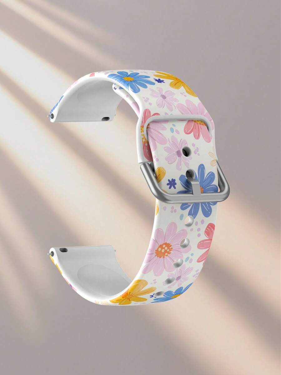 20/22mm 通用暖色花卉图案表带，兼容三星、荣耀智能手表 - 硅胶材质，带图案，兼容华为 Watch 3/Galaxy、GT2/GT3 - 彩色 - 查看 1