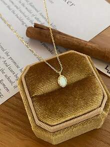 1 chiếc mặt dây chuyền đá Opal bằng bạc Sterling S925, thiết kế thời trang cá tính, thanh lịch, sang trọng, cổ điển, hình bầu dục tinh tế, dây chuyền đeo xương đòn, trang sức cao cấp dành cho nữ, món quà hoàn hảo cho Ngày Valentine, Ngày của Mẹ. - hình bầu dục - Xem 4