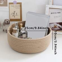 1个/2个装编织收纳篮，桌面/卧室/客厅家用收纳篮，日式北欧风格家用收纳篮，咖啡桌圆形收纳盒，适合存放化妆品、小型家用工具、文具等。 - 駝色 - 查看 14