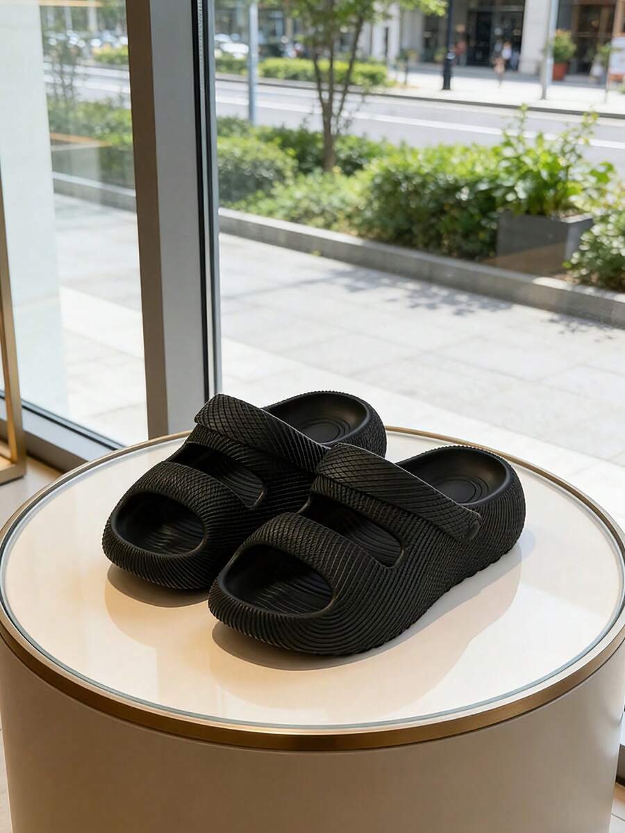 1 đôi dép xăng đan đế dày EVA cho thanh thiếu niên, thiết kế liền khối mềm mại, kiểu dáng thoải mái, thích hợp cho mùa xuân và mùa hè. - màu đen - Xem 1