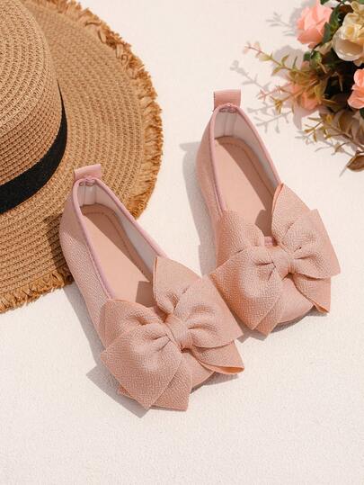 1 Pair Girls' Pink Flat Slip-On Shoes, Soft Fabric Material, Bow Decor, Round Toe Comfortable Casual Princess Shoes Suitable For 1-12 Years Old Girls, Daily, Party, Stage, Travel, Indoor/Outdoor, Spring/Summer New Arrival