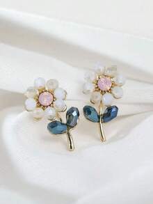 1 Pair Elegant Chic Delicate Glass Flower, Sunflower Stud Earrings, Suitable For Daily Wear And Vacation - Nhiều màu - Xem 5