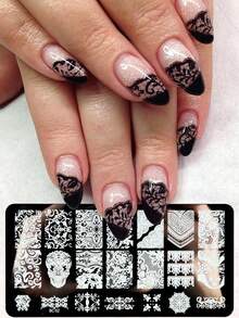 2 Pieces Set Of Elegant Lace Nail Print Board, Including Lace Lace, Crown, Floral Pattern Nail Template, Stainless Steel Nail Hot Stamping Board, DIY Nail Tools - Silver - View 4