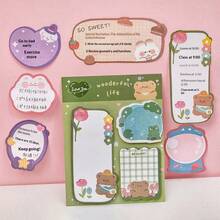 Notas adhesivas de combinación de dibujos animados, blocs de notas creativos INS, pegatinas de planificador de estudiantes lindas, blocs de notas de alta calidad de varios estilos, prácticos, excelente regalo para vacaciones, cumpleaños, elaborados con precisión - Dibujos animados de Hangsu - Ver 9