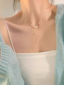 Pearl Butterfly Necklace For Women, Summer Lightweight Luxury Niche Design Collarbone Chain Jewelry Accessory - Gold - View 8