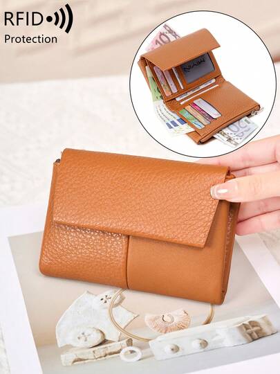 MIYIN محفظة نسائية جلد PU ناعم قصير، سعة كبيرة، متعددة الوظائف متعددة الطبقات، تصميم أنيق بتفريغ مغناطيسي، فتحات متعددة للبطاقات، حقيبة يد مطوية ثلاثية مريحة، خفيفة الوزن، مناسبة للحفلات والمواعيد والهدايا العطلات