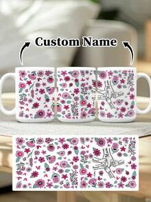 1pc 11oz/15oz Custom Mother's Day Name Mug, Personalized Coffee Cup With Printed Name. The Wrap-Around Pattern On The Mug Can Be Customized With Up To 8 Children Holding Their Mother's Hand. This Mother-Themed Mug With Floral Elements Is An Ideal Gift For Mom And A Unique, Thoughtful Present - 款式3 - 查看 64