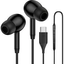 USB-C 有线耳机，HiFi 立体声 Type-C 耳机，带麦克风，降噪设计，兼容三星 Galaxy S25/S24/S23，柔软硅胶材质，防缠绕编织线，符合人体工学，通话清晰，哑光黑 - 查看 1