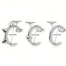 Set 3 Buah Cincin Hidung Jepit, Perhiasan Cincin Bibir Gaya Hip Hop dari Baja Tahan Karat 316, Set Perhiasan Dekoratif Tindik Palsu - 3 jenis cincin bibir perak - View 4