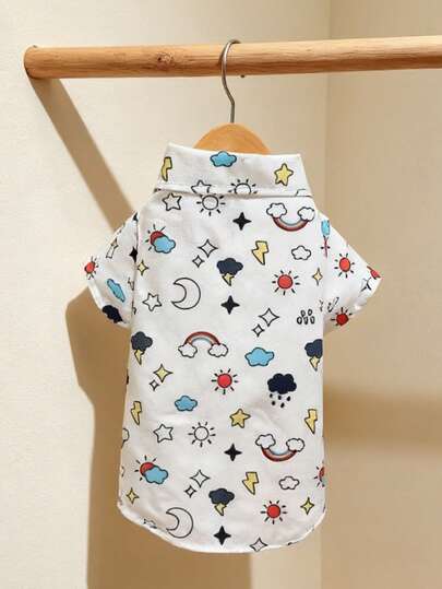 LUCKIE PAL 1件云朵印花可爱休闲时尚宠物衬衫，适合室内外猫狗穿着