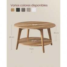Wentu Store  VASAGLE Mesa de Centro Mesa Redonda 2 Niveles para Sala de Estar 80 x 45 cm Diá. x Alto Montaje Fácil Marrón Miel MLCT243K41V1  179595 - Marrn miel - Ver 3