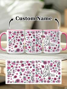1pc 11oz/15oz Custom Mother's Day Name Mug, Personalized Coffee Cup With Printed Name. The Wrap-Around Pattern On The Mug Can Be Customized With Up To 8 Children Holding Their Mother's Hand. This Mother-Themed Mug With Floral Elements Is An Ideal Gift For Mom And A Unique, Thoughtful Present - 款式3 - 查看 38