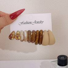 5 Pairs Comma & Water Drop Cute Doll Earrings, Versatile Small C-Shaped Earring Set - Beige - View 5