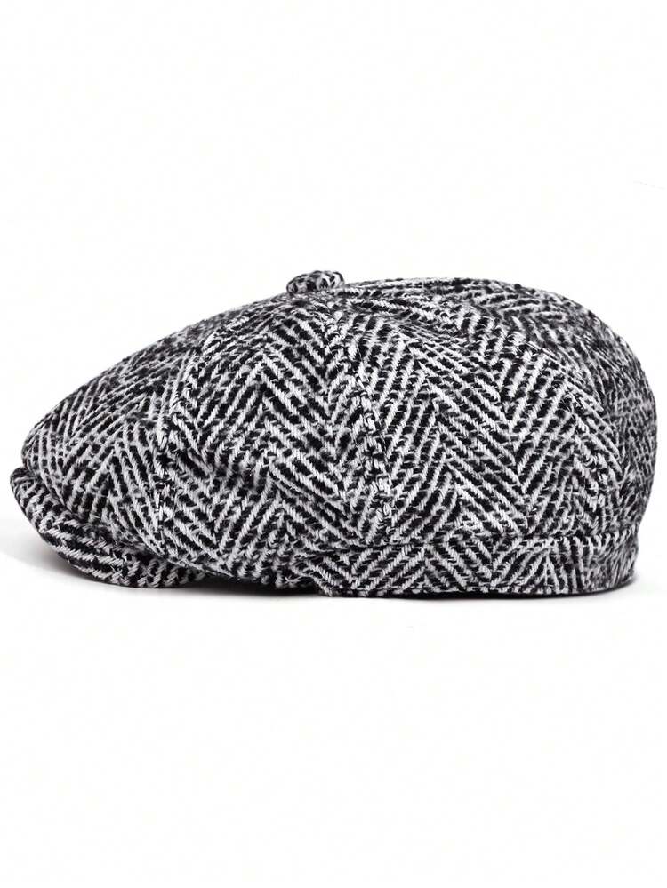 Herringbone Tweed Newsboy Cap | Vintage Flat Cap For Men | Retro British Style Hat,Summer,Beach,Holiday - A - View 6