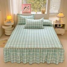 1件床裙，床罩，床围，采用优质面料制成，褶皱荷叶边卧室床上用品套装，床裙（不含枕套） - 優諾小格 - 查看 5