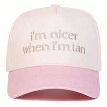 1pc Women's I'NICER WHEN I'TAN Trucker Hat, Personalized Letter Embroidery Baseball Cap, Street Fashion Five-Panel Hat, Outdoor Casual Cap Spring/Autumn Travel, Beach Vacation. - Bột gạo - Xem 1