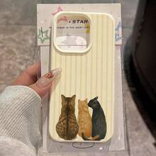 1个TPU材质治愈系三只小猫条纹图案手机壳，兼容 17 Pro Max/17/16 Pro Max/15/13/12/11、S20 FE/A15/S24/A55、Note 11/Note 12/Note 13 Pro，全包防摔软壳保护套 - 白色 - 查看 1