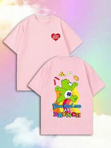 SHEIN | Care Bears Áo thun nữ tay ngắn mùa hè cổ điển in hình gấu xanh hoạt hình vui nhộn, kết hợp giữa phong cách ngọt ngào, thư giãn và thẩm mỹ retro Mỹ, thiết thực cho việc đi lại hàng ngày, phù hợp cho các buổi đi chơi của các cô gái, dã ngoại mùa hè, cuộc sống sinh viên, check-in mua sắm, chợ theo chủ đề, kỳ nghỉ ngắn ngày, thư giãn ngày lễ và hơn thế nữa, một chiếc áo tay ngắn giúp tạo nên trang phục giúp trẻ trung hơn. - Hồng - Xem 2