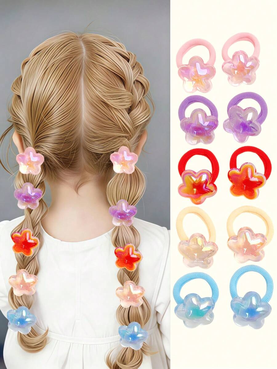 10pcs Cute Star & Moon Hair Scrunchies, Girls Hair Accessories, Shiny Elastic Hair Ties, Sweet Ponytail Holders - Multicolor - View 1