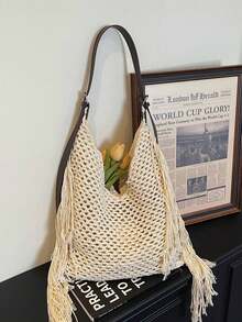 一款大容量、高端、时尚且用途广泛的镂空女士斜挎包，采用沙滩风格设计，预计于 2026 年上市。 - 米色 - 查看 2