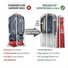 Bolsas transparentes de 65 pulgadas paquete de 4 bolsas de ropa colgantes para almacenamiento en el clóset PVC duradero con tirador de cierre individual cubierta de ropa transparente para trajes - Blanco - Ver 6