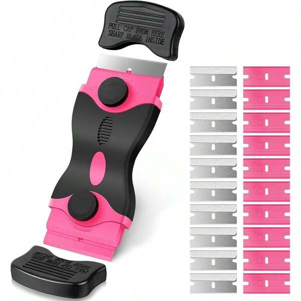 1 Set Multi-Functional Scraper Tool, Dual-Blade Design, Comes With 20 Extra Blades, Plastic Material, No Power Needed, Suitable For Removing Paint, Decals, Adhesives And Labels, Great For Window, Stove And Glass Cleaning