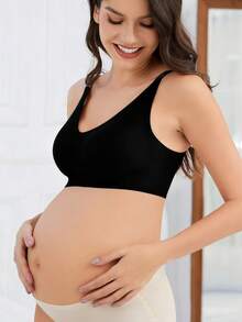 Maternity & Nursing Bra, Front Closure Breastfeeding Bra, Comfortable Seamless Lift And Support, Suitable For All Seasons - Black - View 4
