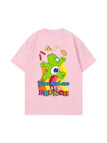 SHEIN | Care Bears Áo thun nữ tay ngắn mùa hè cổ điển in hình gấu xanh hoạt hình vui nhộn, kết hợp giữa phong cách ngọt ngào, thư giãn và thẩm mỹ retro Mỹ, thiết thực cho việc đi lại hàng ngày, phù hợp cho các buổi đi chơi của các cô gái, dã ngoại mùa hè, cuộc sống sinh viên, check-in mua sắm, chợ theo chủ đề, kỳ nghỉ ngắn ngày, thư giãn ngày lễ và hơn thế nữa, một chiếc áo tay ngắn giúp tạo nên trang phục giúp trẻ trung hơn. - Hồng - Xem 4