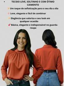 Women's Long Sleeve Blouse With High Neck And Gathered Detail, Elegant Casual Fashion 2026, Suplex - 淺藍色 - 查看 3