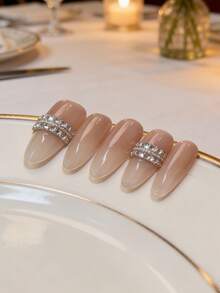 Bộ 10 móng giả đính đá ombre trong suốt thủ công, hình dáng hạnh nhân sang trọng, có thể tái sử dụng, phù hợp cho đi làm và hẹn hò. - Nhiều màu - Xem 4