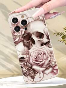 Schädel Blume bemalte perforierte beige bemalte Dekor minimalistische Mode kreative stoßfeste Handyhülle kompatibel mit iPhone 17/17Pro/17ProMax/16/11/16Pro/16Plus/16ProMax/16E/15ProMax/13/14/12/XS/XR/7G/8P, kompatibel mit Samsung Galaxy S25/S25Plus/S25 Ultra/A16/A36/A26/A56/A50/A12/A32 Schutzhülle - Verschiedenfarbig - Übersicht 4