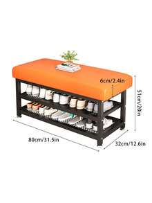 1 Pieza Banco Zapatero con Almacenamiento y Asiento Acolchado, Estilo Moderno Minimalista, Estructura de Hierro Resistente, Perfecto para Vestíbulo de Entrada, Pasillo y Uso Hogareño - Naranja Coral - Ver 11