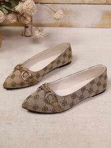 Sapatos de Bico Fino com Fivela Dourada Femininos, Sapatos Casuais de Couro com Estampa de Rosa da Moda para Negócios, Escritório, Casa, Uso Externo, Confortáveis e Respiráveis - Castanho - Visão 8