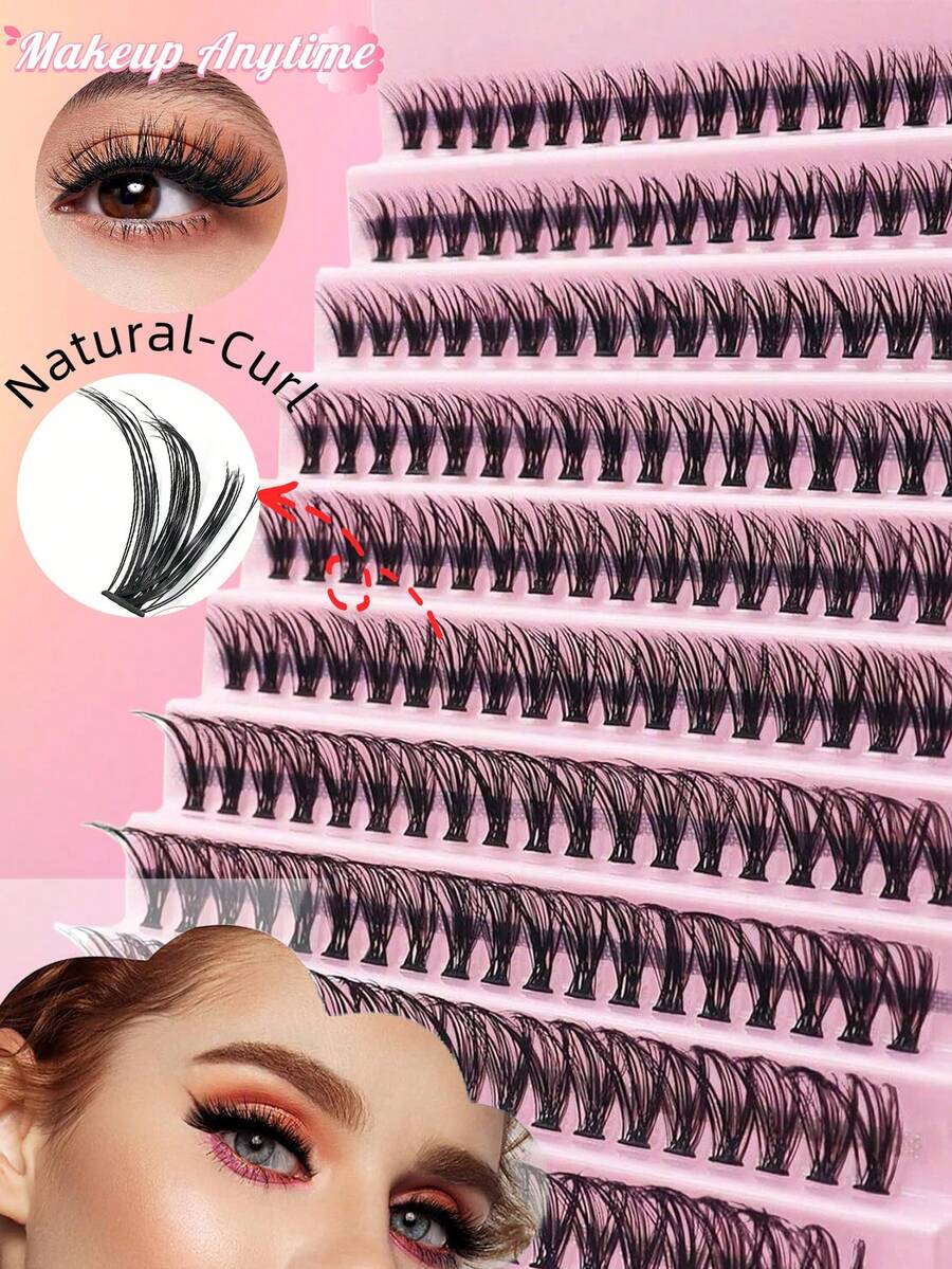 40D/40D*2 200 Pcs Cluster Lashes 8mm-16mm D Curl Grafting Individual Volume Eyelash Extension Makeup Tool, DIY At Home For Natural, Dramatic Look False Eyelashes - D - View 1