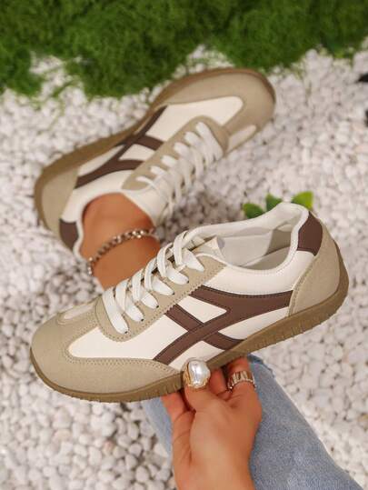 Women's Casual Lace-Up Sneakers, Lightweight ComfortableBreathable Running Shoes, Colorblock Design, Suitable ForSpring And Autumn