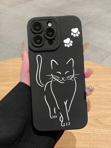 [Quick Local Shipment]1 Piece Minimalist Line Art Cat Paw Phone Case, Cute Pet Style Black & White Contrast Soft TPU Protective Cover, Scratch-Resistant, Precise Cutouts, Suitable For IPhone & Galaxy. - 1 Image - View 4
