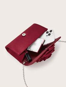 REMANLAND Women's Rose Flower Shaped Evening Clutch, Women's Bow Handbag, Satin Handbag, Wedding Party Bag, Creative Gift - Burgundy - View 6