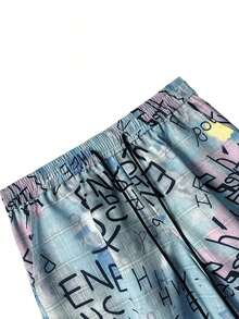 Men's Fashion Street Punk Style Camouflage Print Sweatpants, A Must-Have Item , Personalized Loose Street Fashion Wide Leg Pants, Fall - 淺藍色 - 查看 7