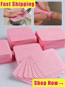 1/400 miếng khăn lau tẩy sơn móng tay dạng gel, miếng lau không xơ, đồ dùng chăm sóc móng tay bán sỉ, làm sạch, làm móng, tẩy sơn móng tay, khăn ướt không xơ, làm sạch, miếng lau. - Hồng - Xem 1